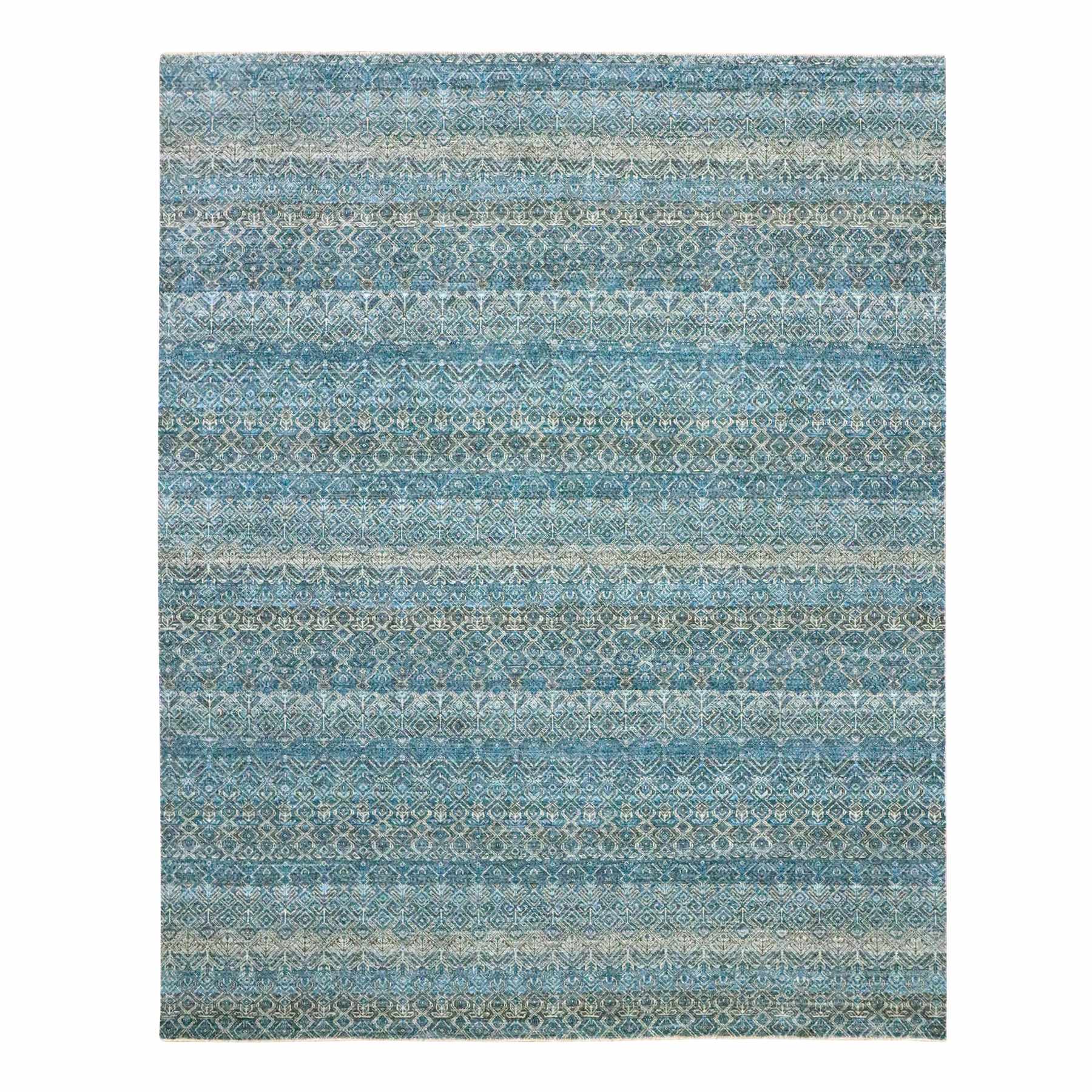 8'3"x10'1" Cerulean Blue, Kohinoor Herat, All Over Small Geometric Repetitive Diamond Pattern Tone On Tone, Hand Knotted, Vibrant Wool, Soft To The Touch, Oriental Rug 